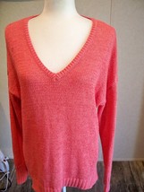 Loft Lady&#39;s Sweater Medium Pink Salmon Long Sleeve High Low - £17.01 GBP