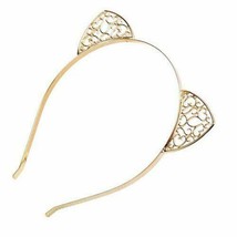 Princess Hollow Bezel Gold Heart Cat Ear Crown Tiara Headband Rhinestone Size OS - £3.72 GBP