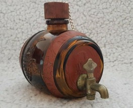 Vintage Freestanding Amber Glass Keg With Leather Accents Decanter Barrel - $30.76
