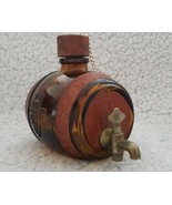 Vintage Freestanding Amber Glass Keg With Leather Accents Decanter Barrel - $585.56 MXN
