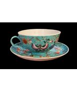 Vintage Chinese Famille Rose Turquoise Butterfly Tea Cup and Saucer Hand... - $2,700.05 MXN