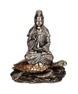 KWAN YIN ON TURTLE STATUE 6.5&quot; Quan Yin Guan Goddess Sea Tortoise Bronze... - $42.36