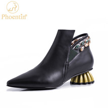 Women&#39;s Short Ankle Boots Autumn Winter new elegant crystal Genuine Leather blac - £98.44 GBP