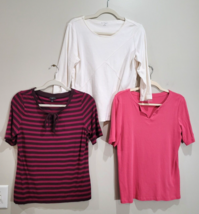 Talbots Lot of 3 White Pink Short Sleeve Shirts Sz MP Medium Striped Bow... - $450.46 MXN