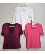 Talbots Lot of 3 White Pink Short Sleeve Shirts Sz MP Medium Striped Bow... - $450.46 MXN