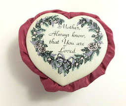 Mother Heart Trinket Box VTG Fabric Covered 80s Roses Love Loved Keepsake - £4.68 GBP