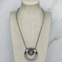 Chico&#39;s Silver Tone Coil Chain Studded Round Pendant Necklace - £15.56 GBP