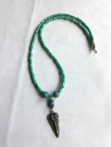 Necklace with teal beads, Silver toned Arrow Head Charm Handmade - $7.92