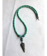 Necklace with teal beads, Silver toned Arrow Head Charm Handmade - $145.81 MXN