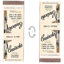 Vintage Matchbook Cover Breisch&#39;s Restaurant Columbia MO 1950s W L Watki... - £10.12 GBP