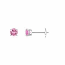 Natural Pink Tourmaline Solitaire Stud Earrings in 14K Gold (Grade-AA , 3MM) - £236.68 GBP