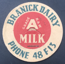 Vintage Branick Dairy Milk Bottle Cap 1 5/8&quot; Neosho Missouri MO Maverick - £7.46 GBP