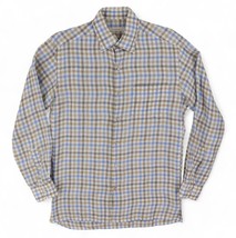 Ermenegildo Zegna Linen Shirt Mens Medium Blue Tan Checks Long Sleeve - £25.75 GBP