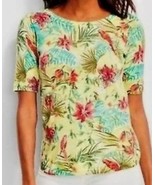 Talbots Tropical Parrot Bird Stretch Knit Blouse Short Sleeve Crew Neck,... - $365.52 MXN