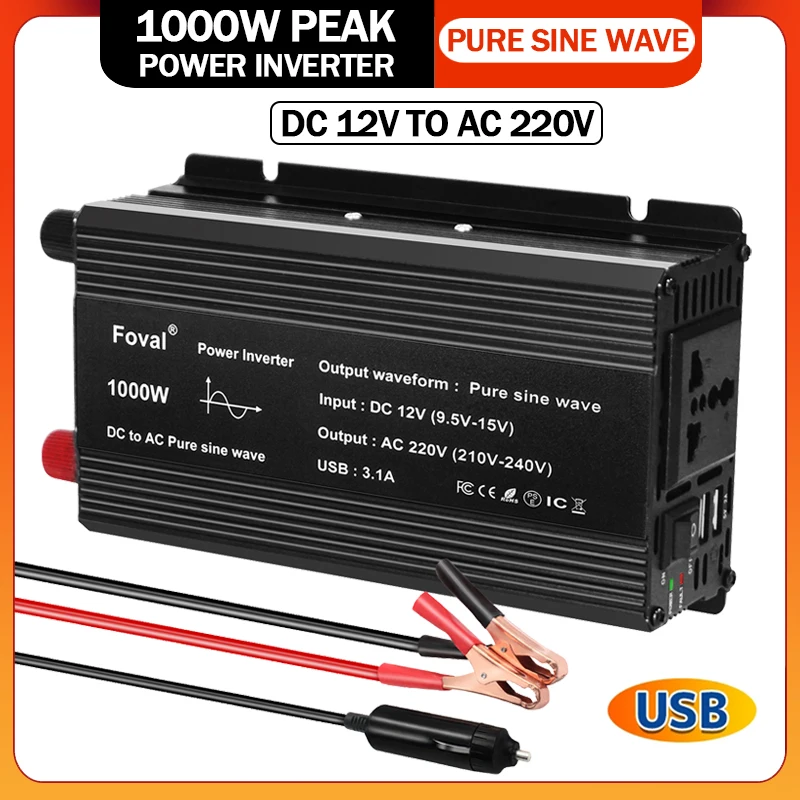 Pure Sine Wave 1000W 1500W 2200W 2600W DC 12V To AC 220V Car Power Inverter - £48.26 GBP+