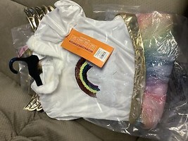 Kids&#39; Rainbow Unicorn Halloween Costume Dress with Attached Wings L  (10-12) - £2.03 GBP