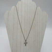 Premier Designs Necklace Cross Silver Tone Clear Rhinestones 17&quot; Chain - $9.89