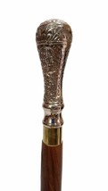 Classic Style Wooden Walking Stick Cane Silver Brass Long Head Handle Gift - £30.80 GBP