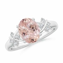 ANGARA Solitaire Oval Morganite Criss Cross Ring with Diamonds - £799.55 GBP