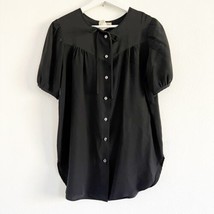 Vintage Alan Austin Women’s Black Silk Button Top Blouse Bow Short Sleev... - $29.99