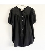 Vintage Alan Austin Women’s Black Silk Button Top Blouse Bow Short Sleev... - £22.76 GBP