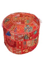 Indian 100%Cotton Vintage Ottoman Pouf Cover Handmade Patchwork Round Foot Stool - £23.01 GBP+