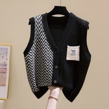  Asymmetrical Spliced Pocket Vintage V-Neck  Women&#39;s Sweater Vest Buttons Korean - £78.59 GBP