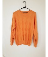 Northern Isles Mens Large Orange Argyle Long Sleeve V-Neck Pullover Sweater - $416.08 MXN