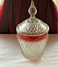 Vintage Indiana Glass Diamond Point Cookie Jar With Lid Ruby Flashed Mint - £19.22 GBP