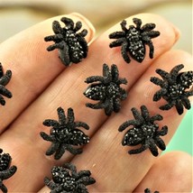 10 Black Spider Cabochons For Halloween Craft Rhinestone Spiders Small Gift Box - £8.64 GBP
