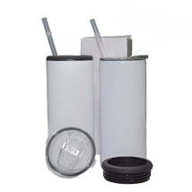 15oz Blank Sublimation Can Cooler With 2 screw on Lids Straight White Tu... - £6.07 GBP