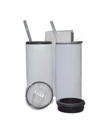 15oz Blank Sublimation Can Cooler With 2 screw on Lids Straight White Tu... - $7.75