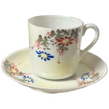 Vintage Tea Cup Saucer Set Demitasse Sized White Yellow Handpainted Floral - £9.78 GBP