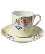 Vintage Tea Cup Saucer Set Demitasse Sized White Yellow Handpainted Floral - $17.34 CAD