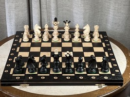 Large Beautifully Black Travel Wooden Chess Folding Set 21 In Board 4.25 In King - £85.45 GBP