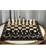 Large Beautifully Black Travel Wooden Chess Folding Set 21 In Board 4.25 In King - $106.92