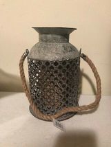 Newport Lantern with led pillar Candle in distressed metal - SALE image 3