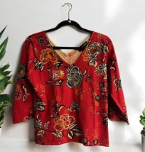 AUGUST SILK Knits Stretch Floral Beaded Sweater Women’s Size L V Neck - $22.32