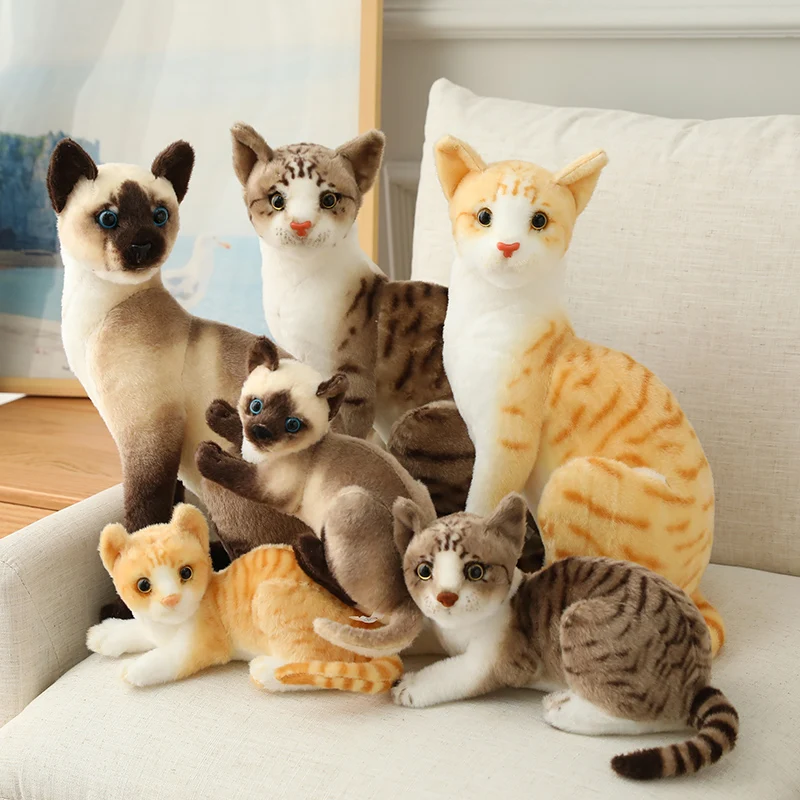 Play Stuffed Lifelike Siamese Cats Plush Toy simulation American Shorthair Cute  - £22.91 GBP