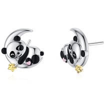 Harong Panda Moon Stud Earring Women Crescent Half Moon Animal Design Girl Party - £8.08 GBP
