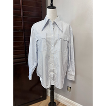 Nancyavally Womens Button Up Shirt Blue Striped Long Sleeve Pockets Prep... - $19.39