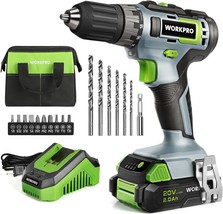 Workpro 20V Cordless Drill Driver Kit With Included 11-Inch Green Storage Bag, - $77.99