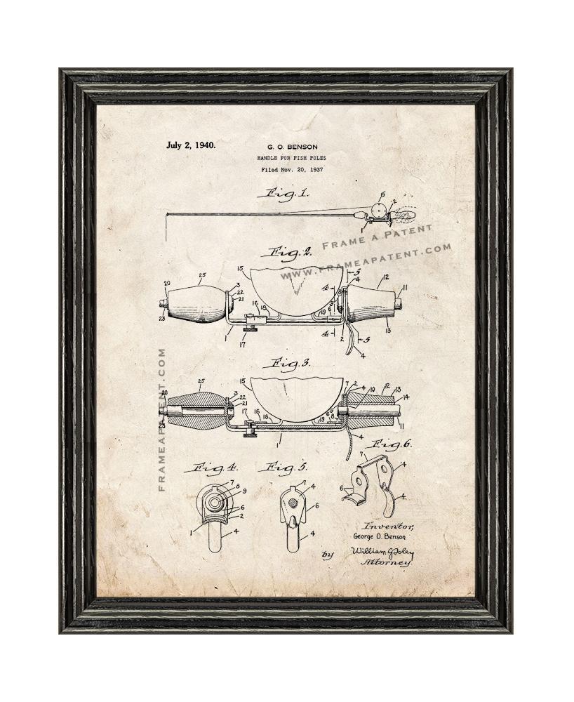 Handle for Fish Poles Patent Print Old Look with Black Wood Frame - £19.94 GBP - £87.87 GBP