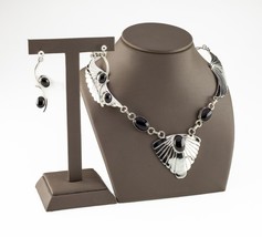 Authenticity Guarantee 
Sterling Silver Wing Motif Onyx Necklace and Ear... - £583.86 GBP