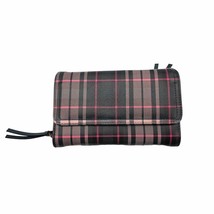 Women&#39;s Pink and Black Plaid Bi Fold Long Wallet Card Slots Zipper Pockets - $14.81