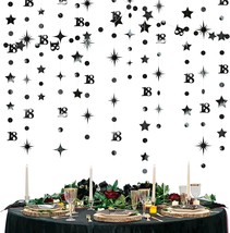 Black 18th Birthday Decorations Number 18 Circle Dot Twinkle Star Garland Metall - £24.96 GBP