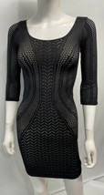 Bebe Lace Crochet Overlay Black Nude Bodycon Mini Dress Party Cocktail Club P/S - £54.35 GBP