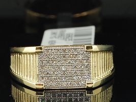 14K Yellow Gold Fn 0.20Ct Round Sim Diamond Mens Square Pave Set Pinky Band Ring - £67.25 GBP