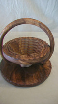 HAND CARVED WOODEN BOWL WITH HANDLE, SCALOPPED BASE, INTRICATE DETAILS - $70.00