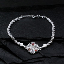 Echt Silber Rot Weiß Cz Armband Rakhi für Herren Damen 19.1cm - £45.85 GBP